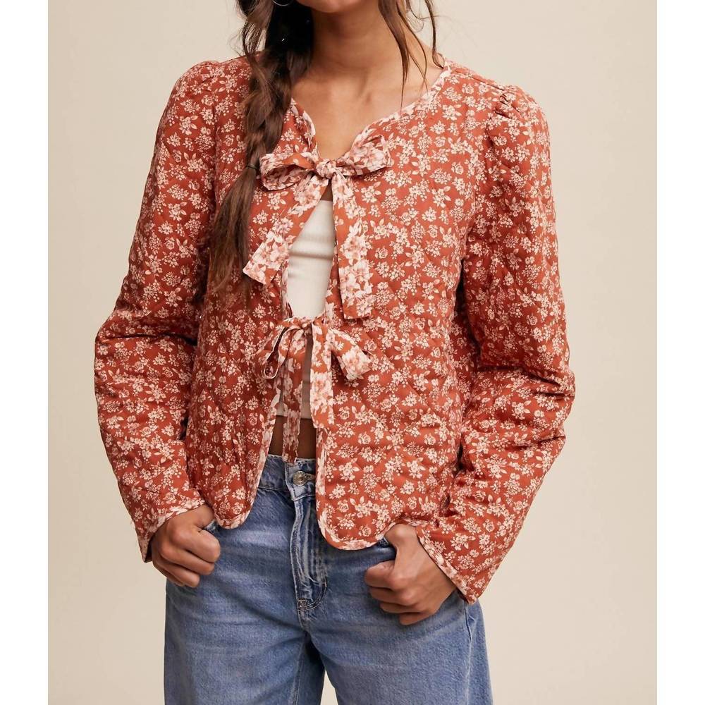 Listicle Rust Floral Tie-Front Blazer